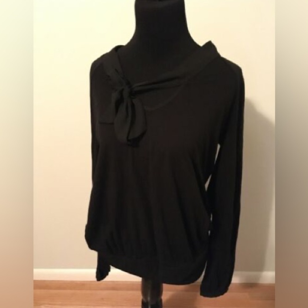 Long Sleeve Black Front Bow Blouse - Classy Work shirt from Anthropologie